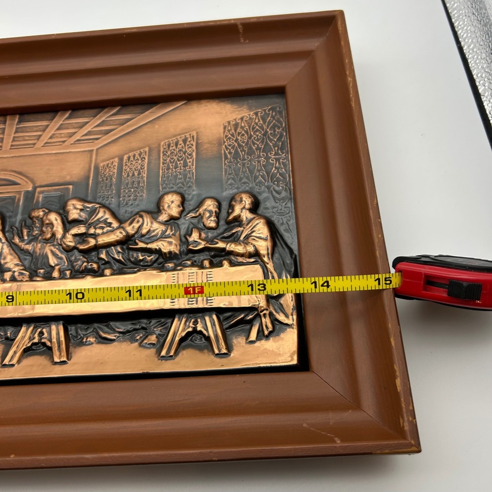Vintage Copper Relief The‎ Last Supper 3D Metal Wall Art Plaque Framed Religious - Picture 15 of 15